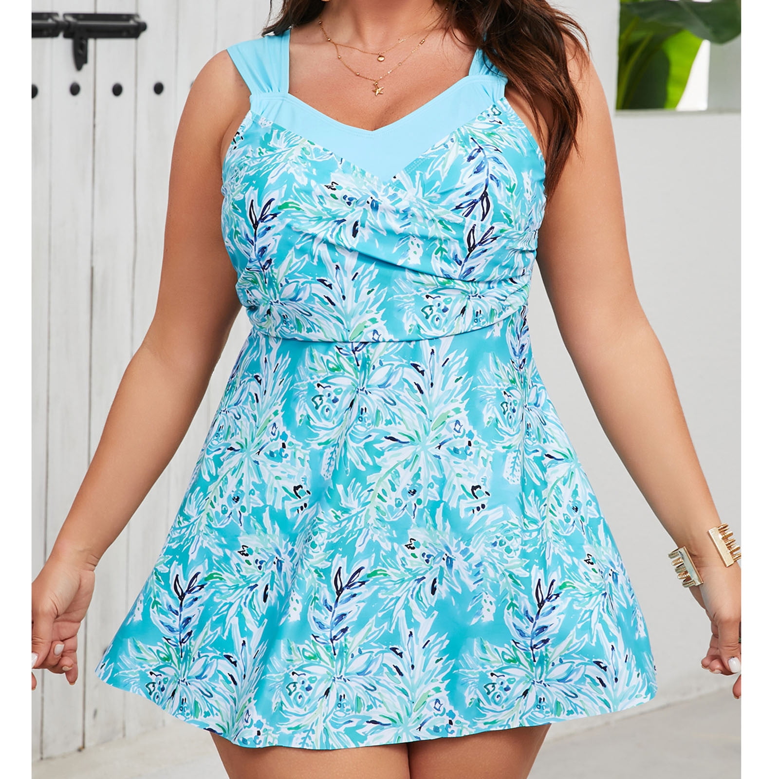 Aboser Two Piece Tankini Swimsuits for Women Plus Size Swim Suits with Boyshorts Trendy Tropical Print Swimdress Bathing Suit Tummy Control Swimwear