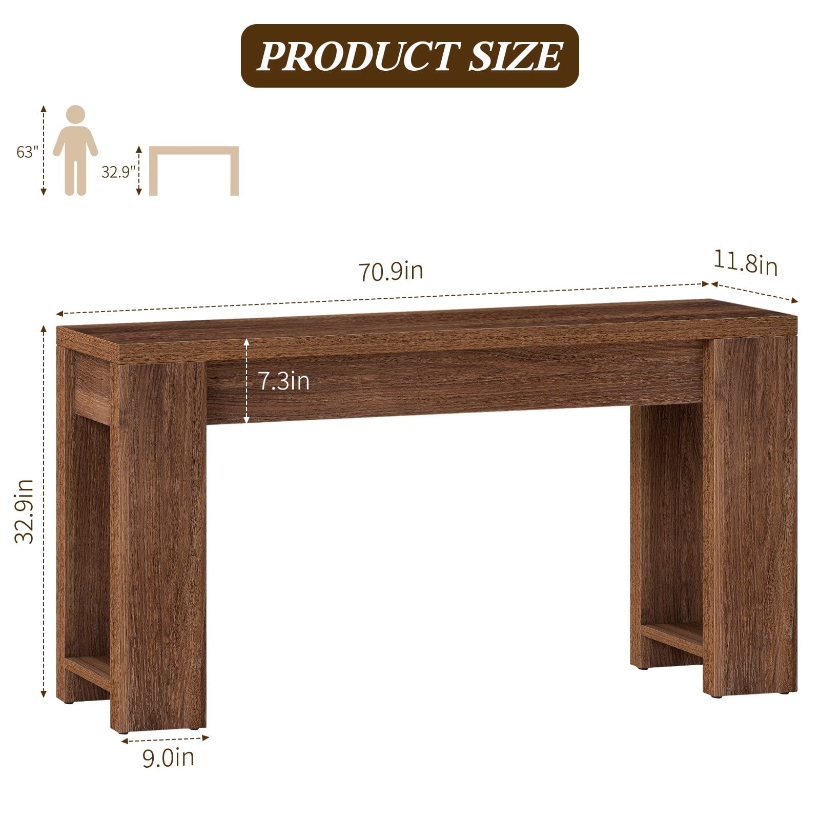 71 Long Console Table, Wood Farmhouse Entryway Table for Living Room,Narrow Sofa Table for Front Door,Entry, Hallway,Walnut