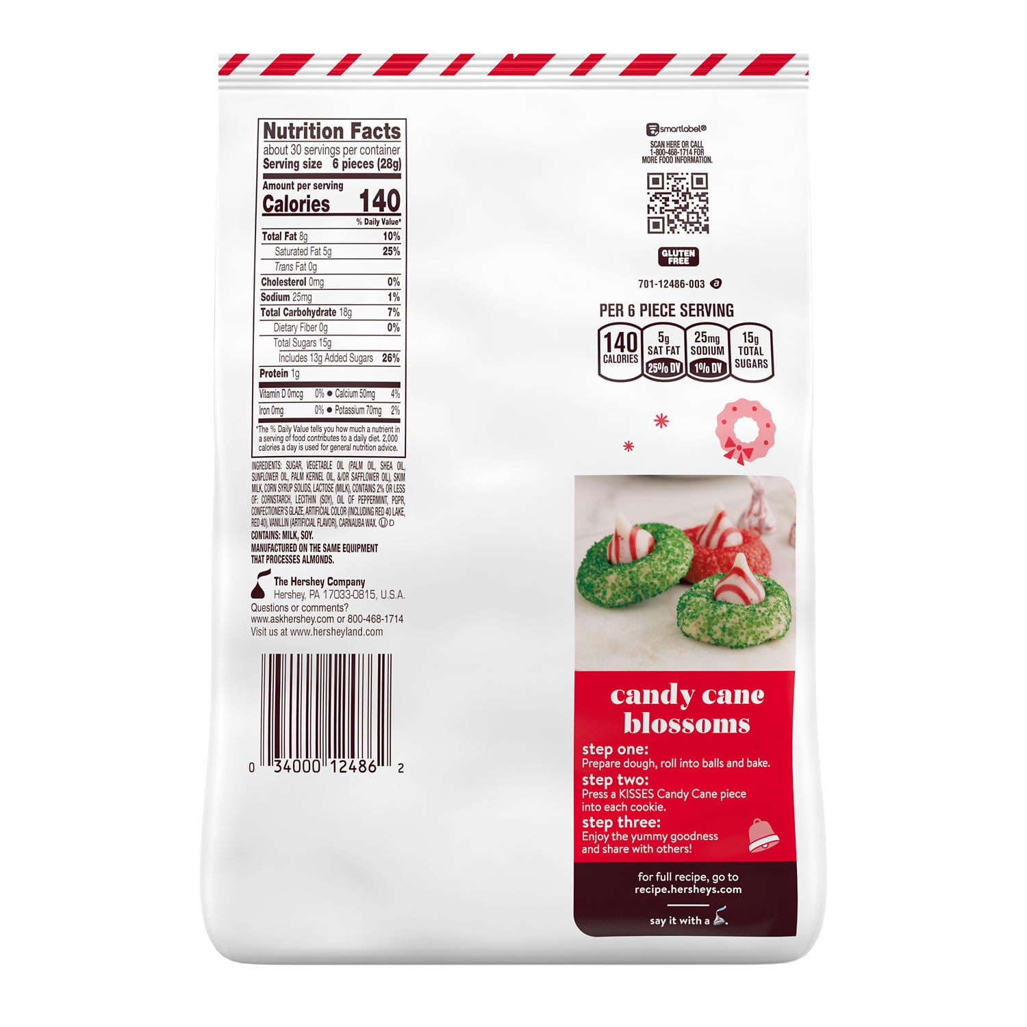 HERSHEY'S, KISSES Candy Cane Mint Candy with Candy Bits, Holiday, 30.1 oz, Bulk Bag