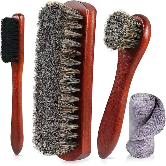 ACDANC 4-Piece Horsehair Shoe Brush Shine Kit - Horse Hair Brush for Leather,Premium Shoe Polish brush,Leather Shoe Boot Brushes for Cleaning and Polishing