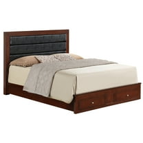 Burlington Cherry and Black Upholstered King Platform Bed with Two Storage Drawers