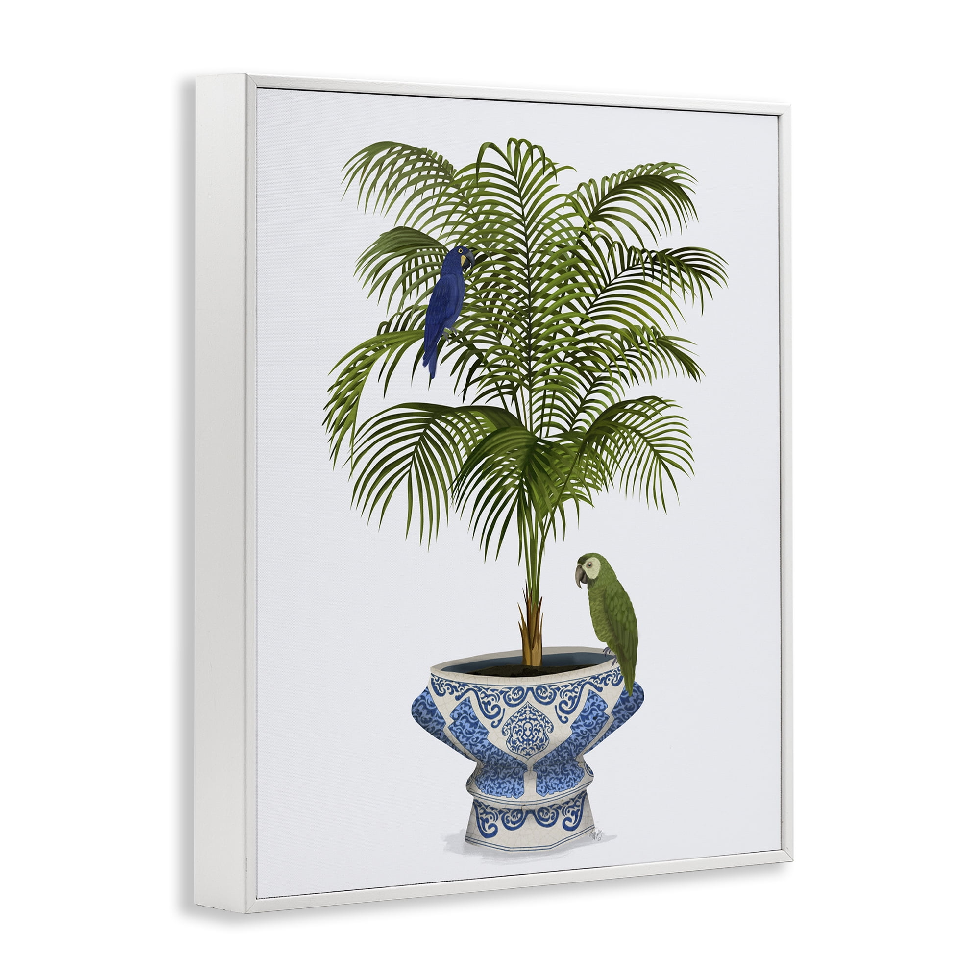 Stupell Industries Parrots on Ornate Planter Botanical & Floral Painting White Framed Art Print Wall Art, 11 x 14