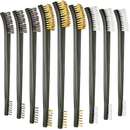 Mini Wire Brush Set for Rust and Detail Cleaning 9 Pack Stainless Steel Brass and Nylon Scrub Brushes for Automotive and DIY