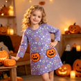 thumbnail image 2 of Likimi Toddler Kids Girls Hallowmas Dress Crew Neck Long Sleeve Halloween Pumpkin Print For Party Comfort Dresses Size 2-3 Years, 2 of 8