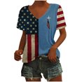 thumbnail image 4 of Tops Cortos para las Mujeres Día de la Independencia Patriótica Impreso Cuello en V, Manga Corta Top Casual para Diario, Fiesta Y Todas las Estaciones, 4 of 5