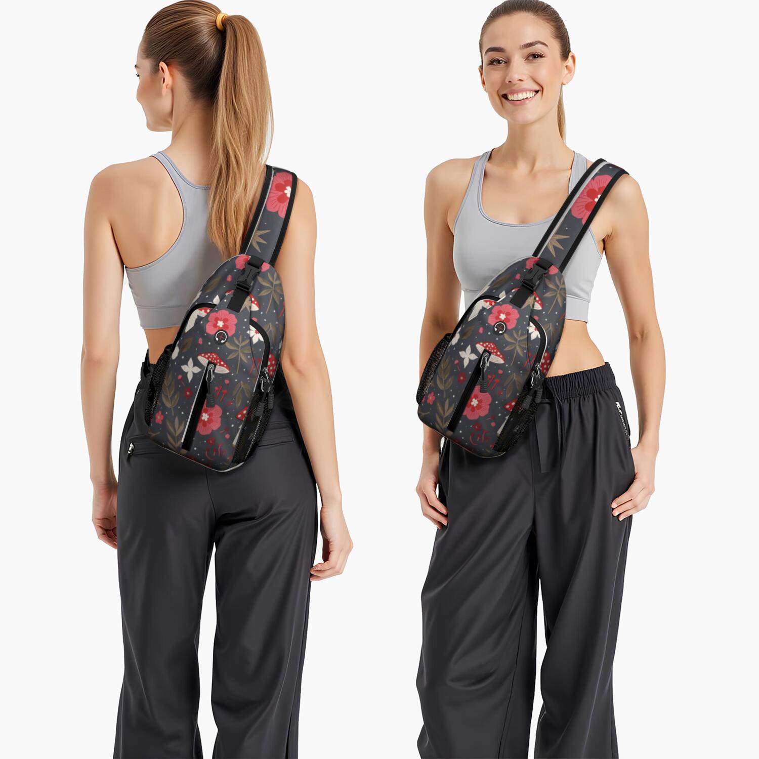 Chest Bag Crossbody Shoulder Bag Crossbody Shoulder BagHiking Sling Backpack for Men Women Travelers Mushroom