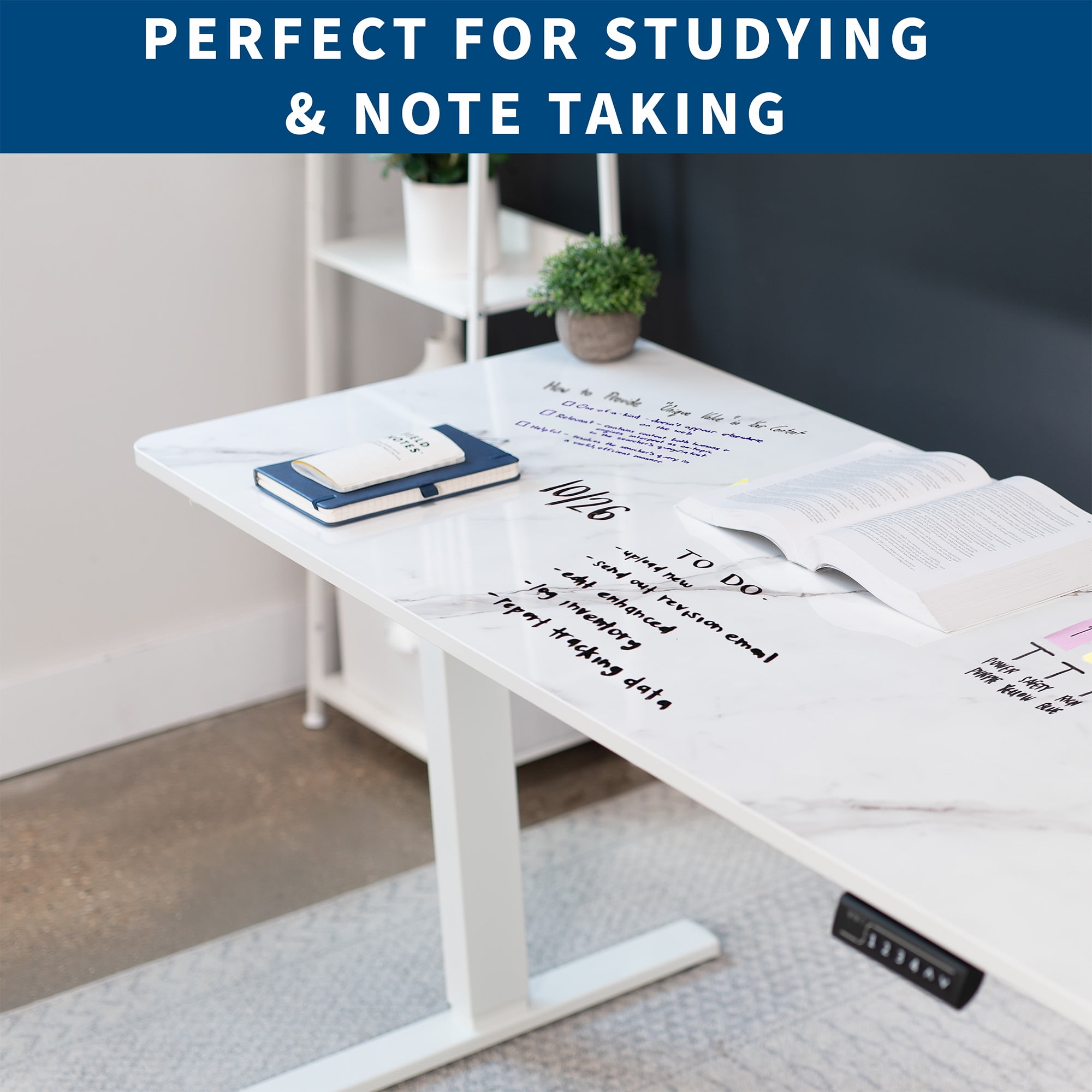 VIVO White Marble 60 x 24 inch Dry Erase Table Top for Sit to Stand Desk Frames