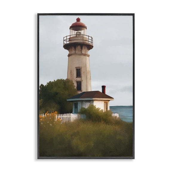 Stupell Industries Scenic Summer Lighthouse View Landscape & Nature Painting Black Framed Art Print Wall Art, 12 x 18