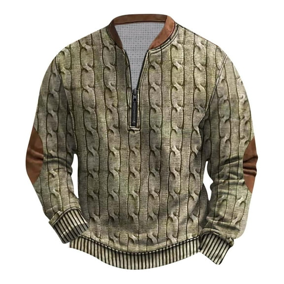 Quinlirra Sweatshirts for Men No Hood Men's Printed Top Half Zipper Long Sleeved Top Long Sleeved Round Neck Top/shirt Size XXL Yellow