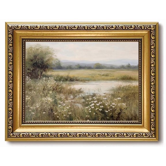 Vintage Gold Landscape Botanical Wall Art Print, Floral Nature Decor