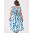 thumbnail image 4 of DARING DIVA Plus Size Floral Ruffle Short Sleeves Tie Back V Neck Dress 1X Blue, 4 of 6