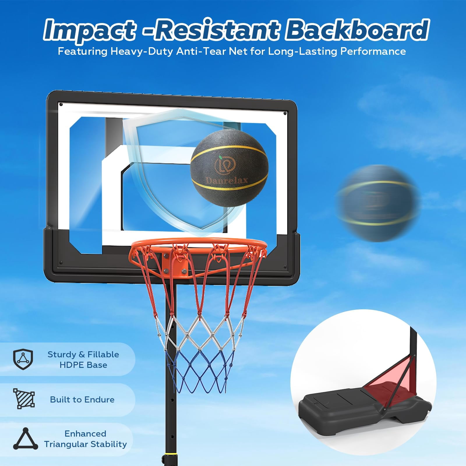 Bezliving Pool Basketball Hoop, Height Adjustable 3.9" to 6.9", Black PE Frame, Water Base, Includes Air Pump, 8-Inch Rubber Ball, Indoor & Outdoor Use