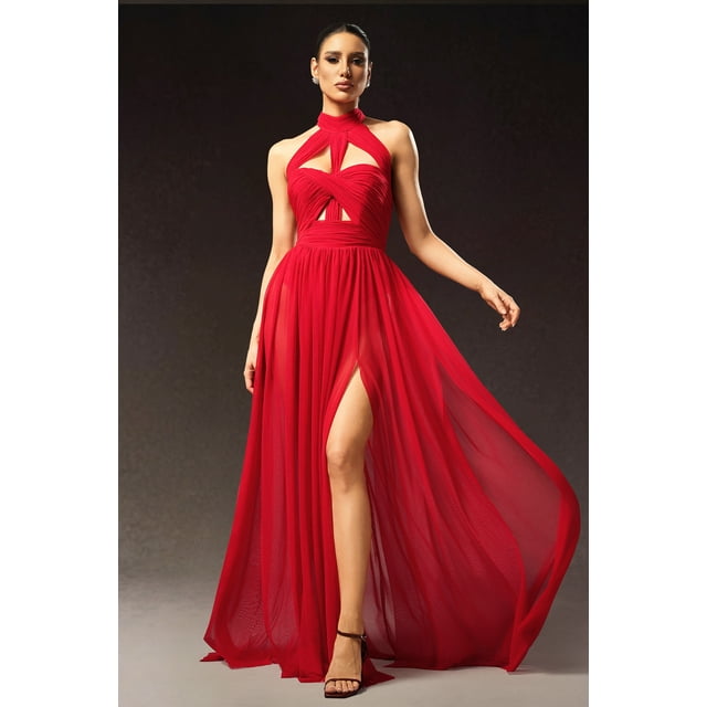 Vestido Tesare Halter, sin mangas, largo y hueco, para mujer