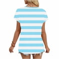 thumbnail image 6 of Olyvenn Women's Striped Shirt Summer Fashion Cap Short Sleeve Color Block Tops Notched V Neck Summer Tee Shirts Light Blue XL, 6 of 6