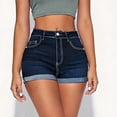 thumbnail image 2 of ClodeEU Women's High Waisted Rolled Cuff Denim Shorts,Casual Stretch Jean Shorts with Pockets A-Blue,Women's Plus L, 2 of 7
