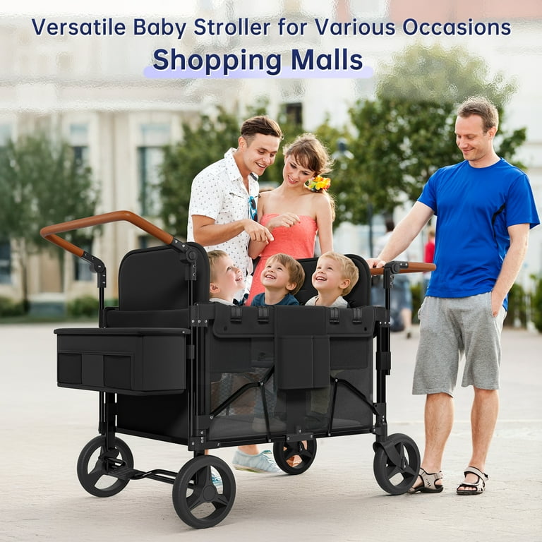 Vipsafe Foldable Wagon Stroller for 4 Kids, Detachable Canopy