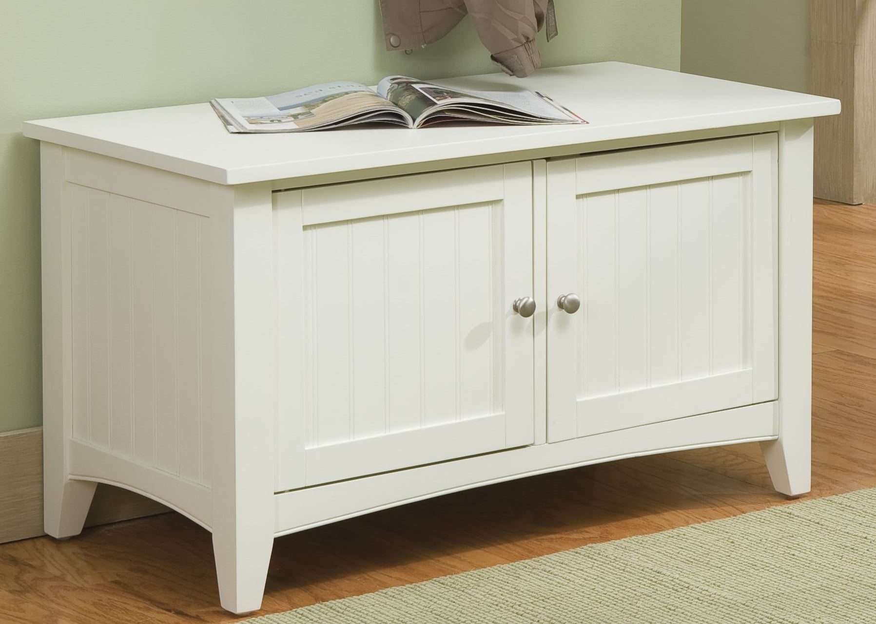 Shaker Cottage Tray Shelf Coat Hook with Cabinet Bench, Ivory