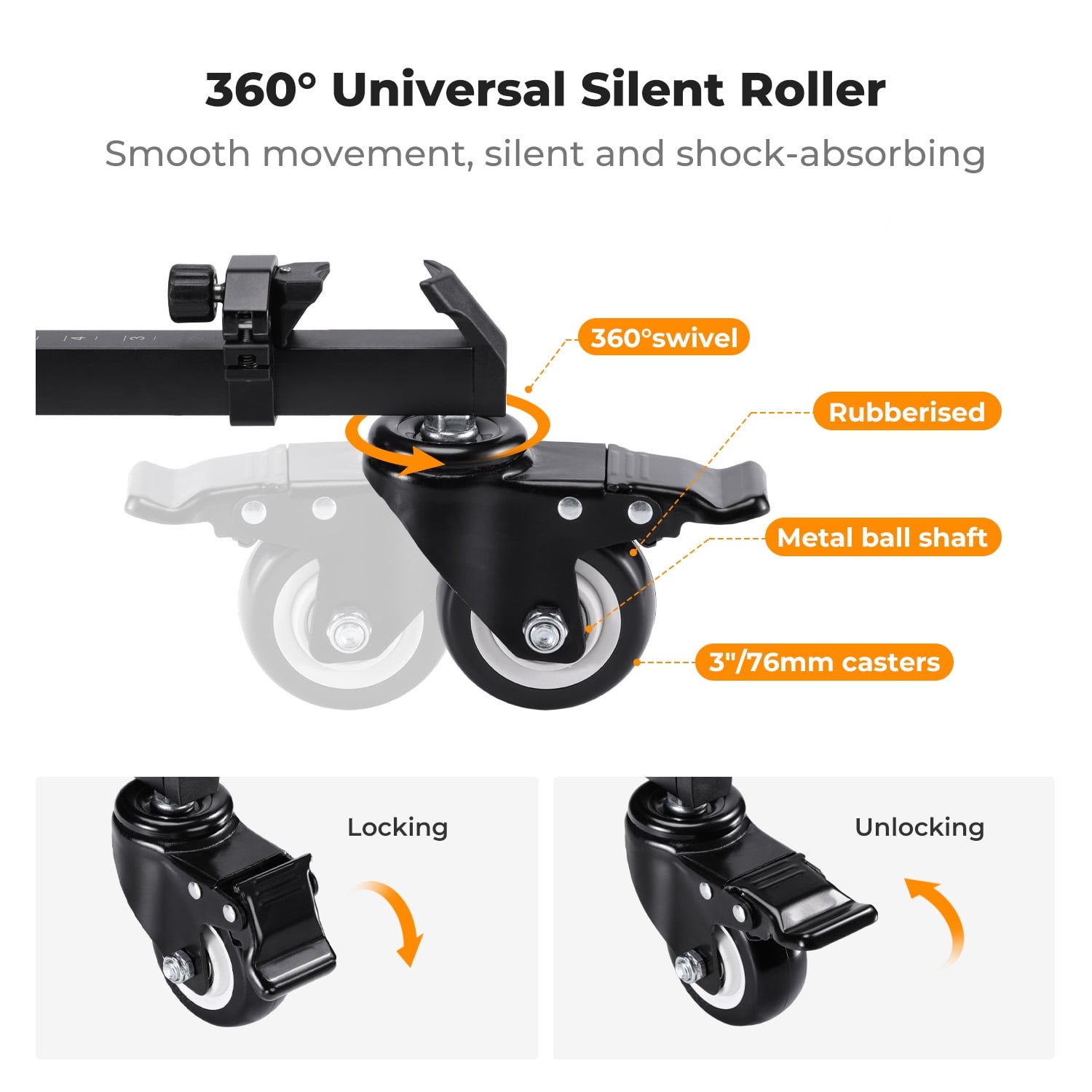 K&F CONCEPT Photography Tripod Dolly, Heavy Duty with 3" Rubber Wheels 44lbs Capacity Tripod Wheels, Compact Video Tripod Dolly with Adjustable Legs and Carry Bag for DSLR Cameras Camcorder