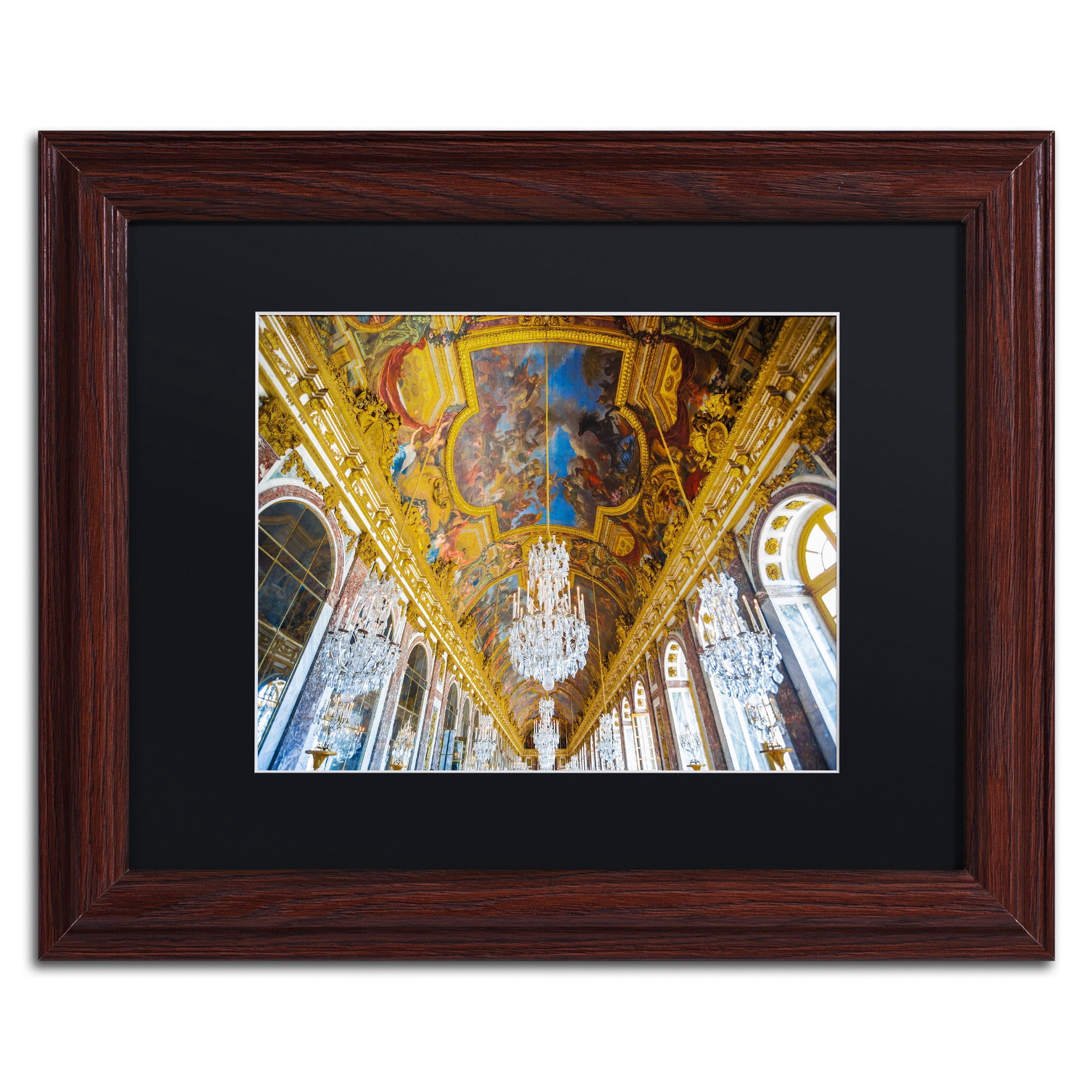 Trademark Fine Art "Versailles Hall Of Windows" Canvas Art by Yale Gurney, Black Matte, Wood Frame