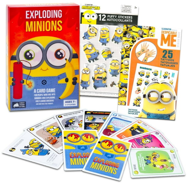 Juego de cartas Minions Exploding con juego de mesa, pegatinas y tatuajes