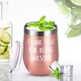 thumbnail image 3 of Thank You for Being Awesome Wine Tumbler, Birthday Christmas New Job Promotion Friendship Gift for Women Friend Coworkers Sisters, 12 Oz Stainless Steel Wine Tumbler with Sayings for Women, Rose Gold, 3 of 6