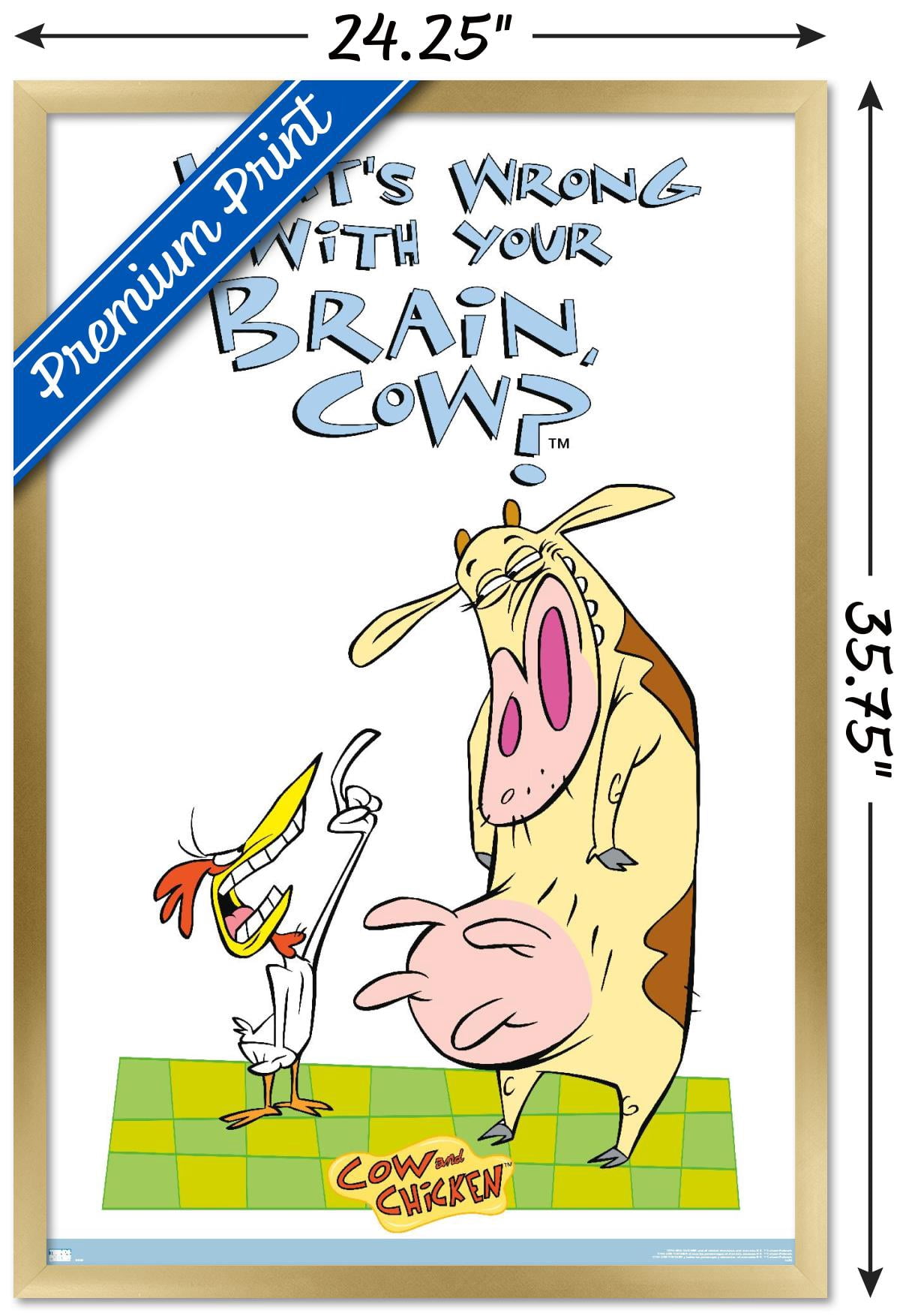 Cow and Chicken - Brain Wall Poster, 22.375" x 34", Framed