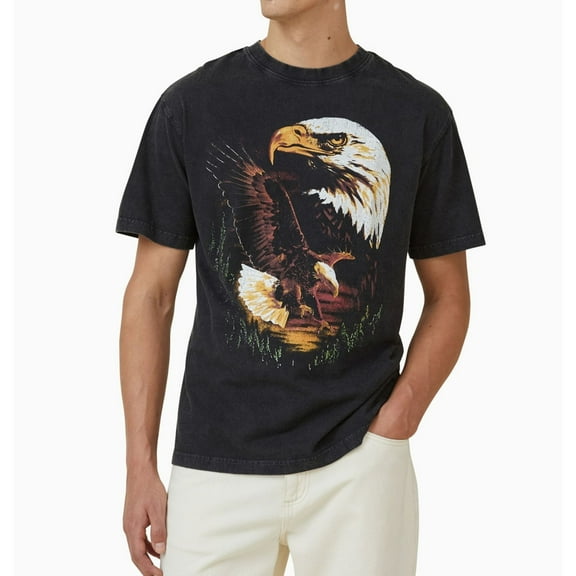 Cotton On Mens Eagle Graphic T-Shirt, Black, Medium