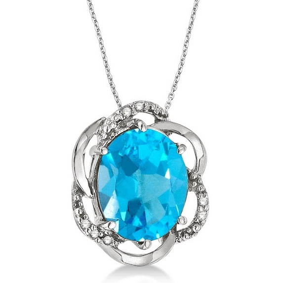 Blue Topaz and Diamond Flower Shaped Pendant 14k White Gold (3.00ct)
