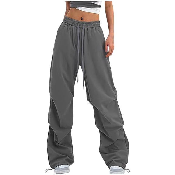 Efsteb Womens Sweatpants Wide Leg Pants Elastic Waisted Drawstring Cargo Pants Baggy Hiking Sweat Pants with Pockets Y2K Trousers (Dark Gray,M)