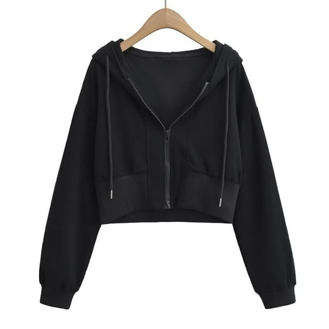 Sudadera con capucha y manga larga para mujer, informal, lisa, de manga larga, con bolsillo y cremallera, para exteriores, con capucha