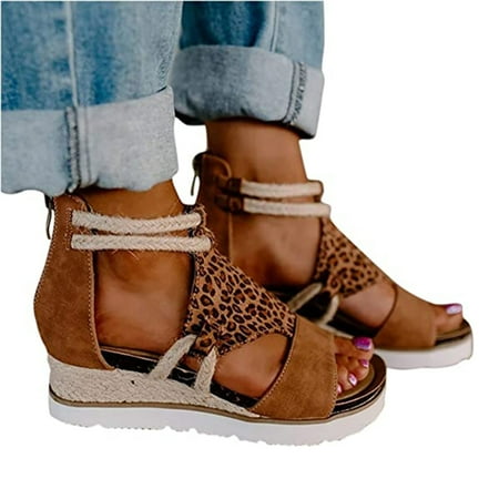 

Summer Sandals for Women Toe Leather Slippers Shoes for Birthday Party Adult Ceremony 40 Leopard Print