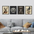 thumbnail image 2 of PixonSign Framed Wall Art Halloween Horro Dark Moody Posters, Set of 4 Skull, Skeleton, Crow, Pumpkin Head Illustrations Wall Decor, Adhesive Canvas Prints for Home Decor - 8"x10" Black, 2 of 5