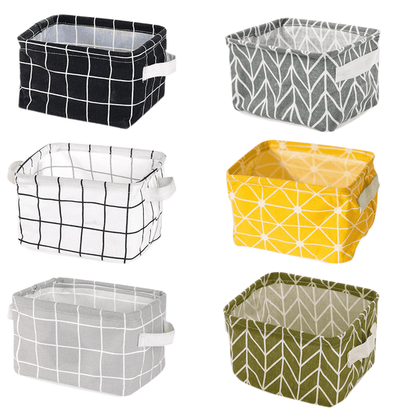 6PC Mini Collapsible Small Storage Bins with Handles- Blend Storage Bins for Makeup, Book, Baby Toy, Home Decor Canvas Organizers Bag 8x6.3x5.1 inch