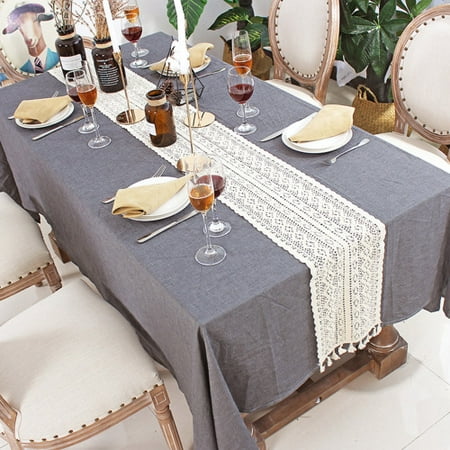 

SPRING PARK Cotton Lace Table Runner with Tassels White Rustic Macrame Table Runners for Wedding Home Dining Table Decoration