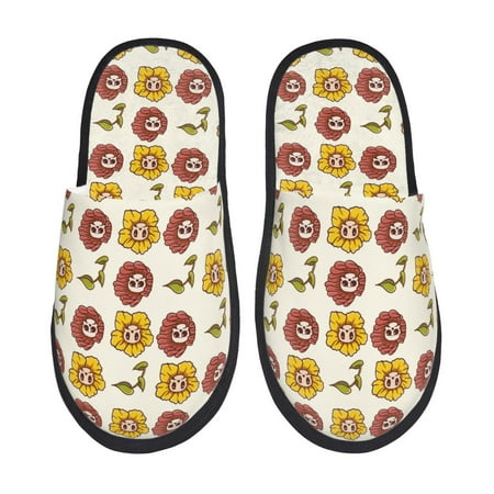 Balery Sunflowers And Skull Slient Indoor Furry Fleece Comfort House Shoes Soft Non-Slip Home Shoes Cotton slippers House Slippers-- Large
