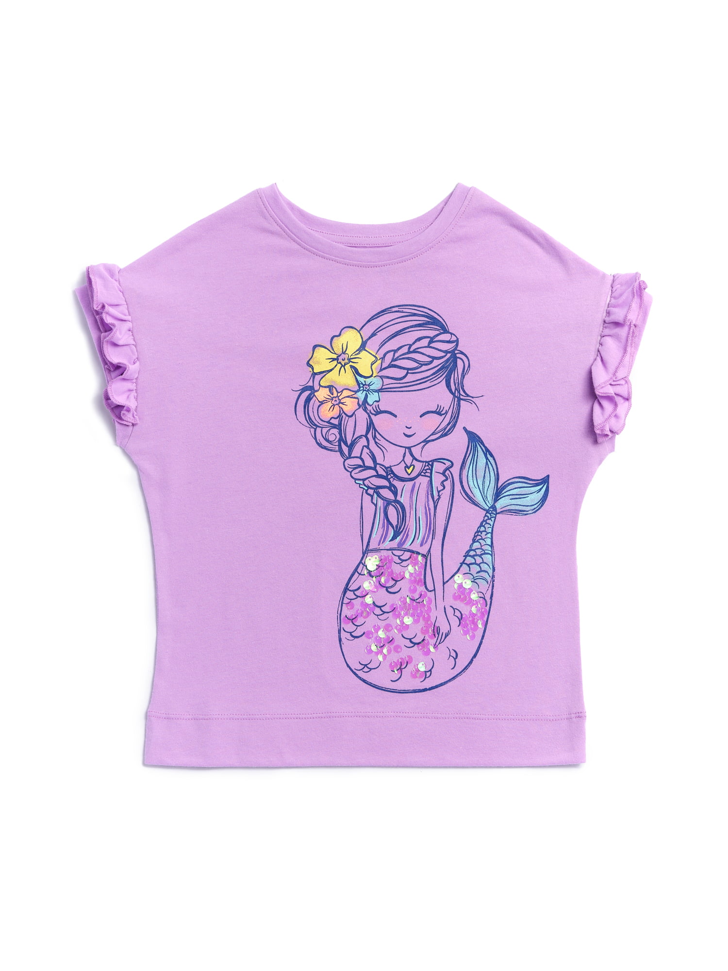 Happy Mermaid Toddler Girls T Shirt Kids Cotton Short Sleeve Ruffle Tee 