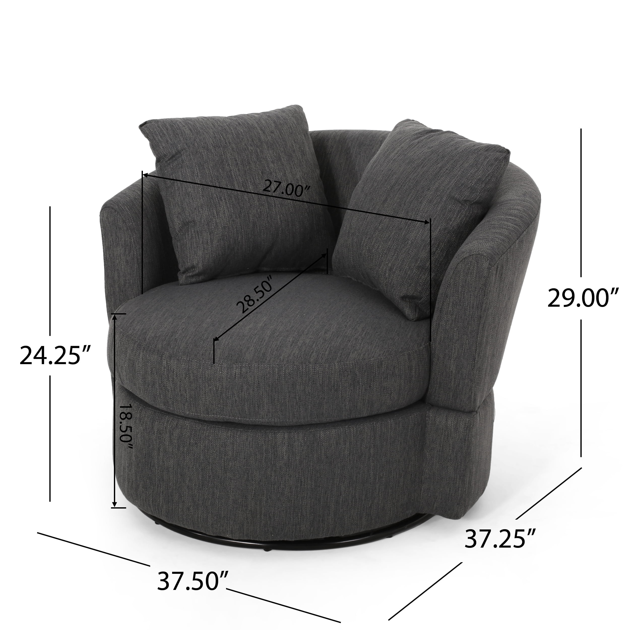 Noble House Candler Fabric Swivel Chair, Charcoal