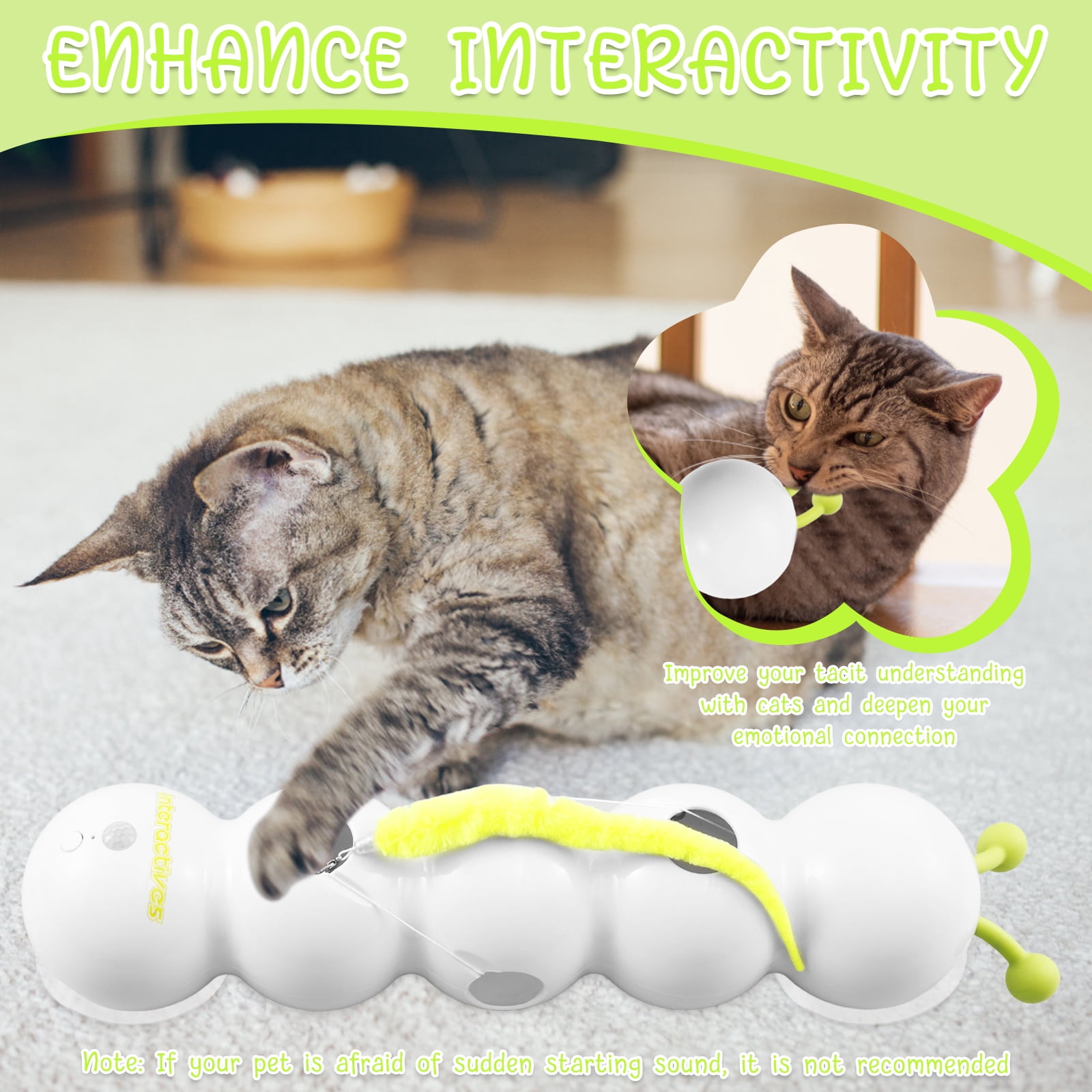 LINFANG Smart Cat Toy with Worm Design Rechargeable Motion Activated Interactive Cat Toy with Suction Cup Wall and Window Mounted for Boredom