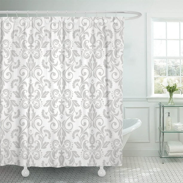 Pink & White Damask Shower Curtain – Vintage Gothic Floral Print, Waterproof Polyester (72"W X 84"L)