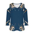 thumbnail image 4 of Quinlirra Women's T-shirts for 2025 Women's Fashionable Casual 3/4 Sleeve Off Shoulder V-neck Printed Top, 4 of 5