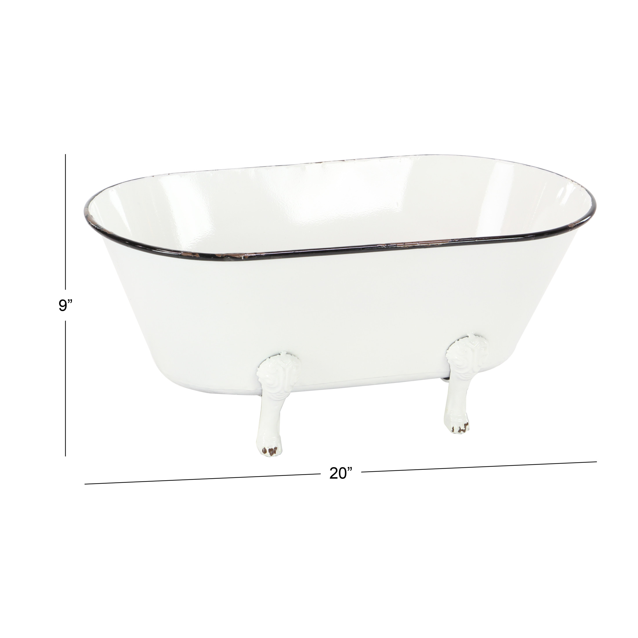 DecMode White Metal Bathtub Indoor Outdoor Planter with Scrolled Feet, 20" x 11" x 9"