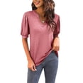 thumbnail image 3 of Summer Puff Sleeve Simple V-Neck Women Casual Blouse Tops, 3 of 5
