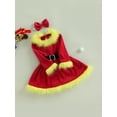 thumbnail image 4 of Christmas Clothes Set 12M 18M 24M 3Y 4Y 5Y 6Y Faux Fur Patchwork Long Sleeve Off Shoulder A-Line Dress with Belt + Bow Headband, 4 of 10