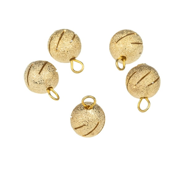 Mibo 5pcs Handcrafted Full Ball Metal Christmas Ornamental Shank Button - 18L(11mm) - Metallic Gold Glitter with Wire Shank
