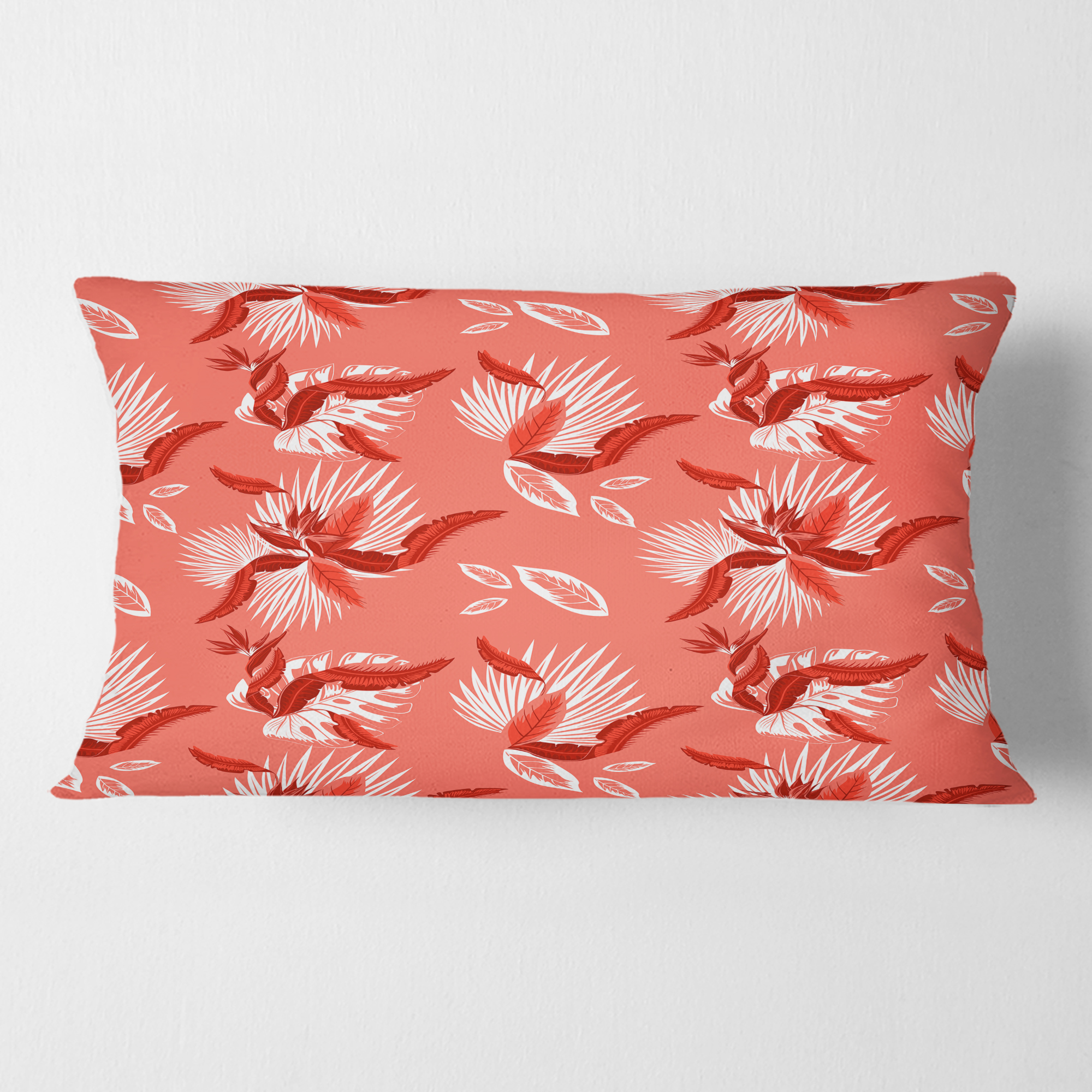 Designart Coral Flowers Of Bird Of Paradise ' Mid-Century Modern Throw Pillow - 12x20