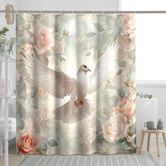 Vintage Flying Dove Shower Curtain, Country Floral Bird Bath Curtain, Rustic Bathroom Decor, Waterproof Polyester Fabric with Hooks 36"W x 72"H