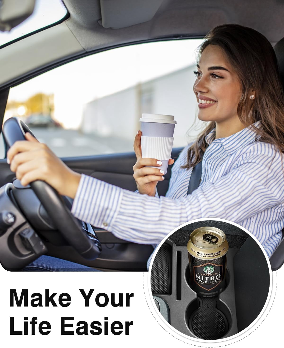 Canvcle Maverick Cup Holder Insert Center Console Organizer for 2022-2025 Ford Maverick Accessories, Car Front Seat Armrest Storage Box for Maverick Multi-Functional Drink Cup Holder Tray