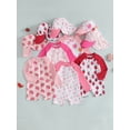 thumbnail image 3 of BemeyourBBs Toddler Baby One Piece Swimsuit with Sunhat Set Infant Girl Bathing Suit Long Sleeve Rash Guard Floral Bow Strawberry Print Half Zipper Swimwear Summer Beachwear, 3 of 9