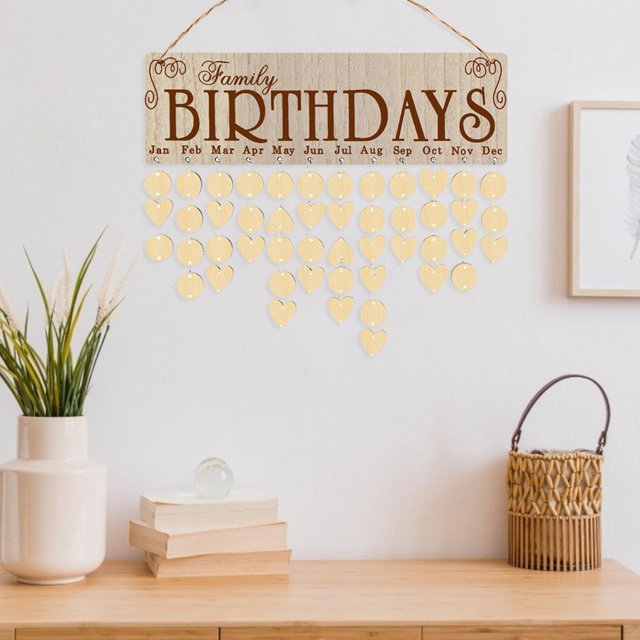 Tablero colgante de madera, calendario de madera DIY, tablero de recordatorio de cumpleaños de pared, adorno colgante, acabado de lujo