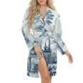 thumbnail image 5 of Blue Chinoiserie Toile Luxury Style Night Robe Long Sleeve V Neck Robe With Belt Women's Sleepwear Dresses, 5 of 9